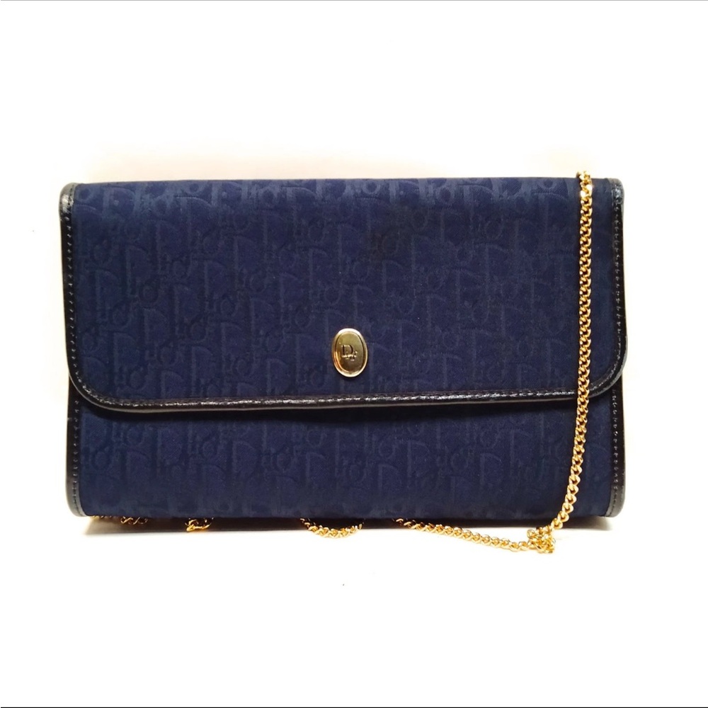 Vintage Christian Dior Shoulder Bag Navy Blue Canvas